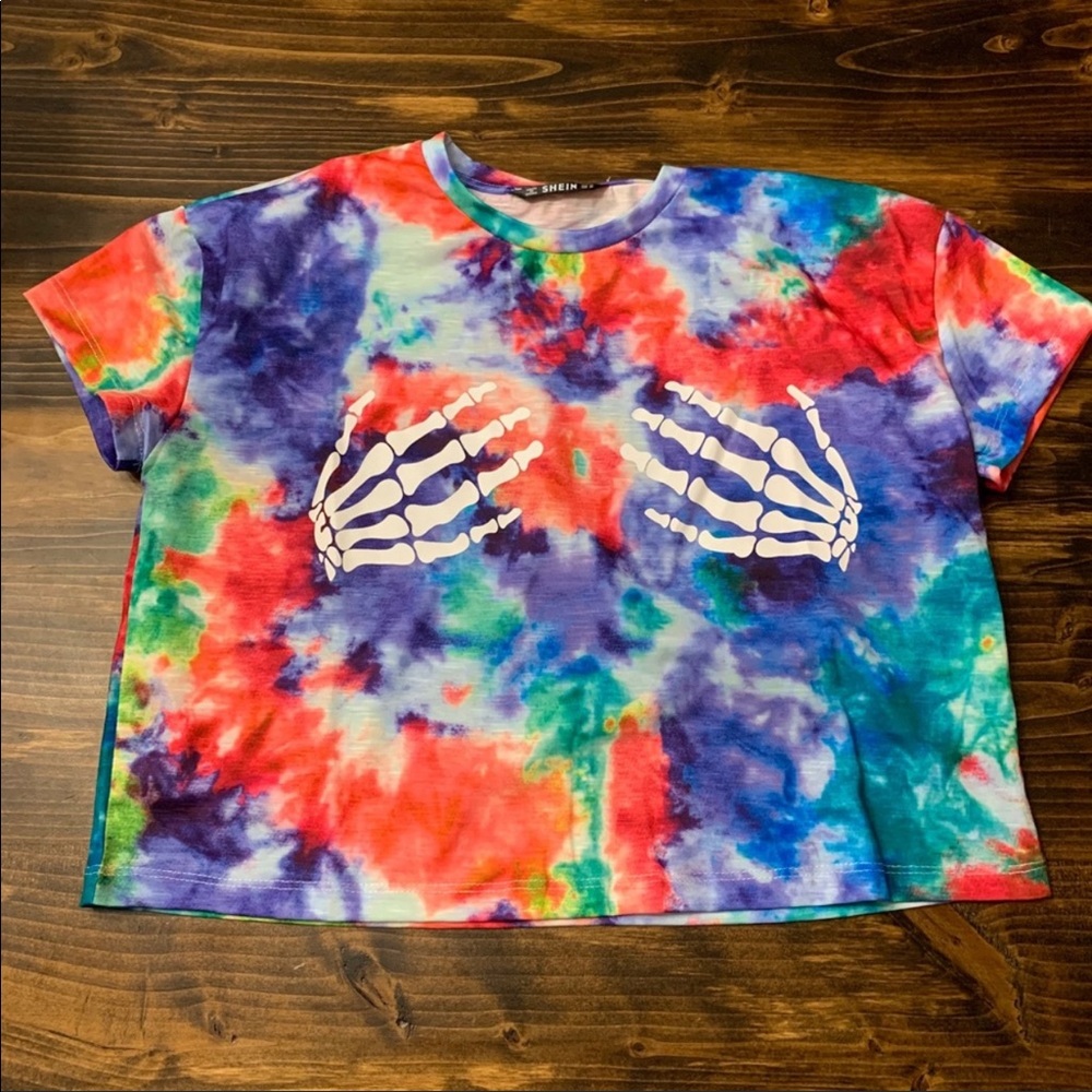 Skeleton Hands Crop Tie Dye Shirt